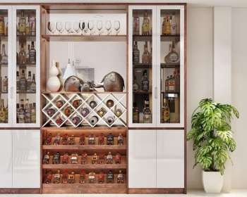 Hệ tủ trang trí trưng bày kết hợp kính và gỗ TU09